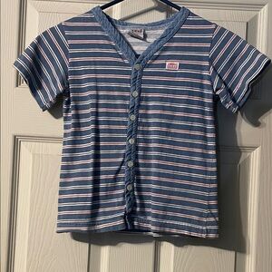 Guess Blue and White Striped Button-Down Shirt